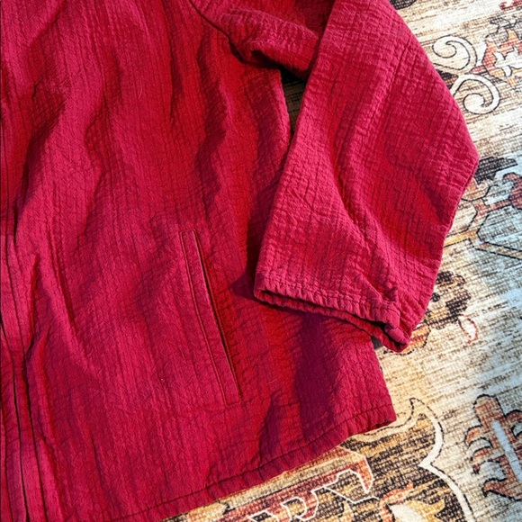 Eileen Fisher Red Textured Cotton Zip Up Jacket sz S - Picture 3 of 8